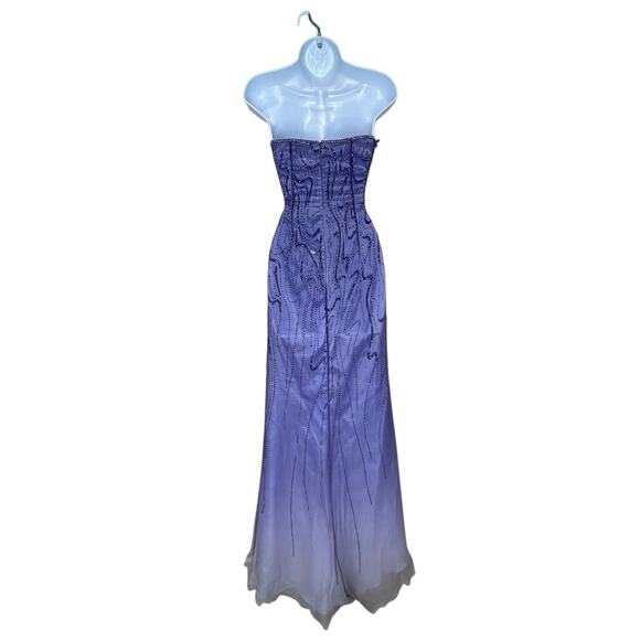 Vintage Alyce Prom Dress 6 Maxi Gown Fairy Y2K Silk Bead Strapless Purple Ombre - Picture 6 of 12